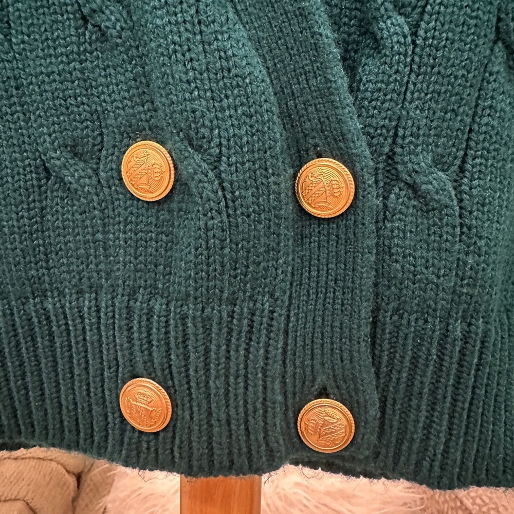 Leslie Fay Sport Green Cable Knit Sweater Vest Gold Buttons Women’s S - Picture 2 of 4